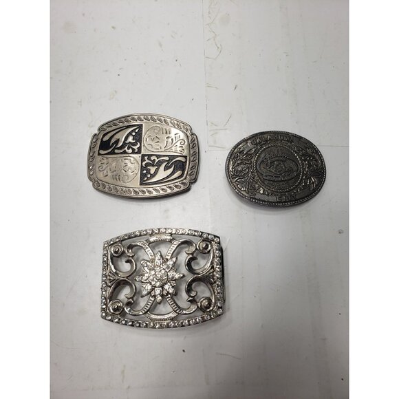 Lot Of 3 Vintage Oklahoma City Guess Y2K Chunky Big Two Tone Western Belt Buckle - Picture 1 of 16